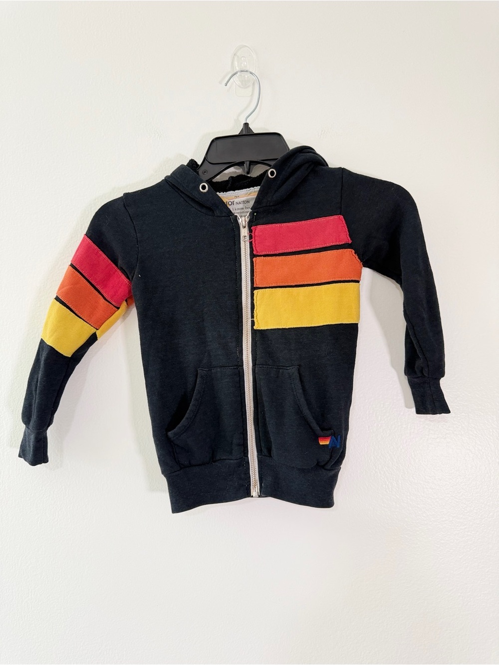 Aviator Nation Kids Size 2 Black Rainbow Stripe Zip Hoodie USA